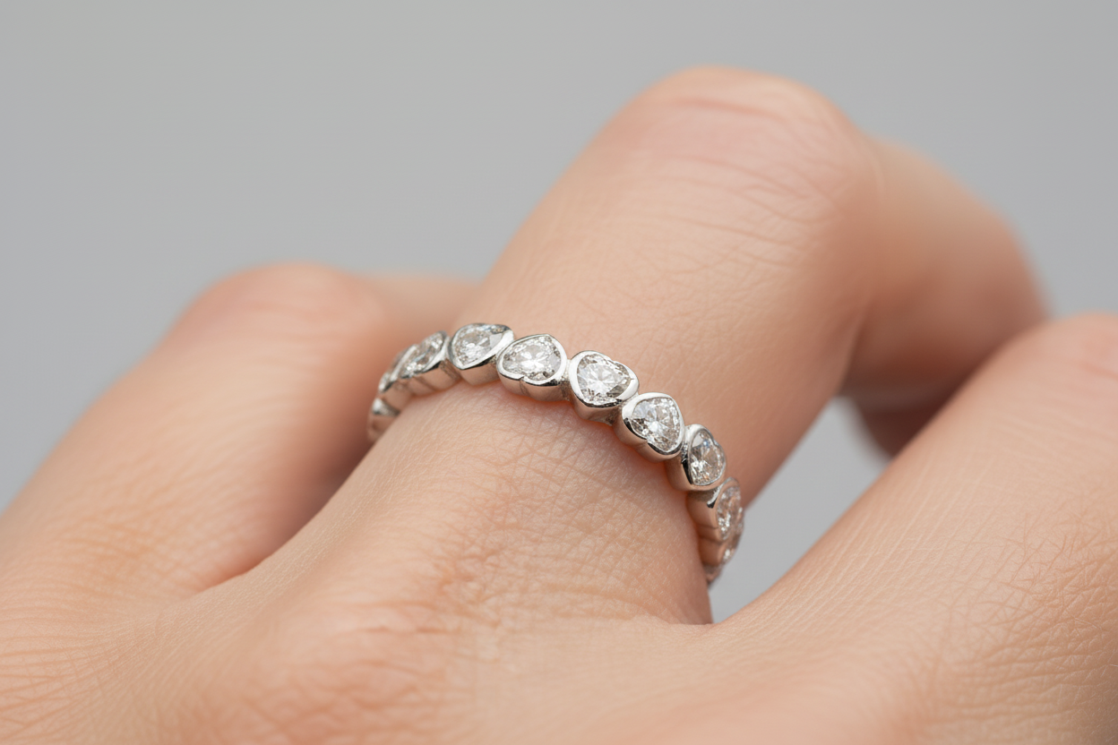Anello Eternity con zirconia a cuore da 3mm bordati